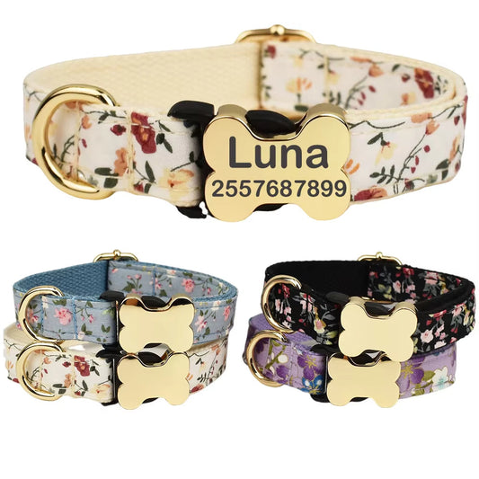 KFX-8812093 Flat Fabric Printed Dog Collar with Bone Buckle - Durable Nylon Design for Pets