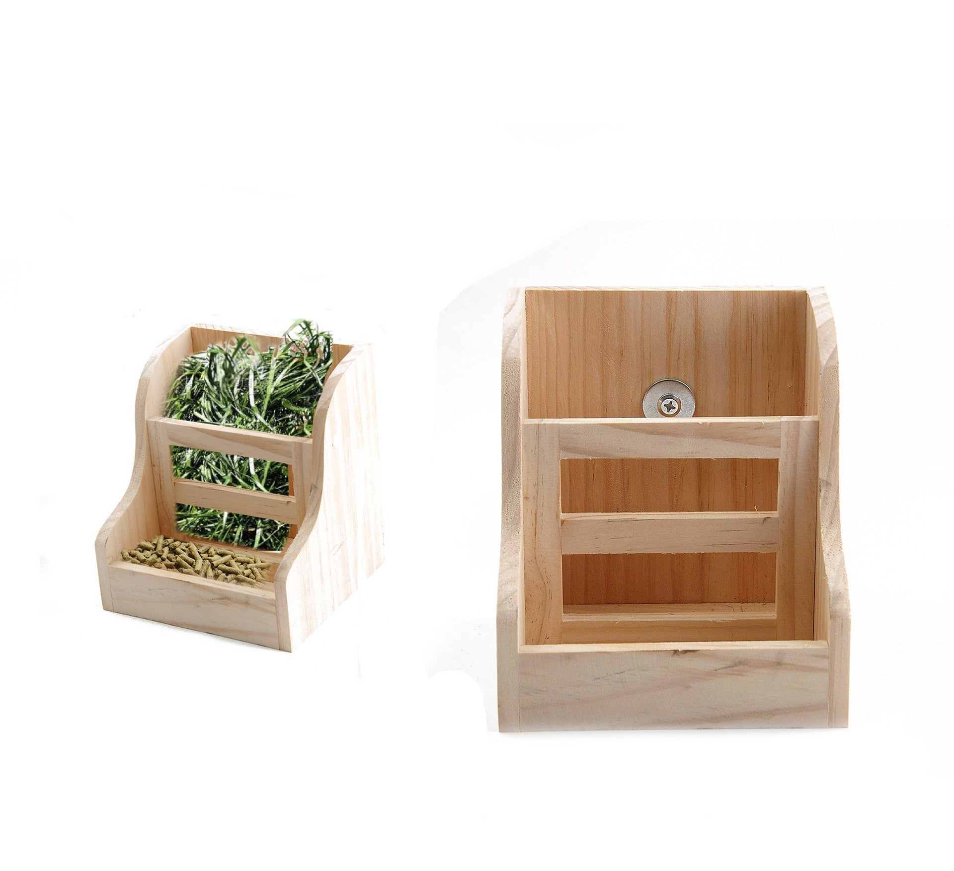 KFX-8813629 Wooden Grass Rack and Food Box for Rabbits and Chinchillas - Space-Saving Design, Non-Toxic Material
