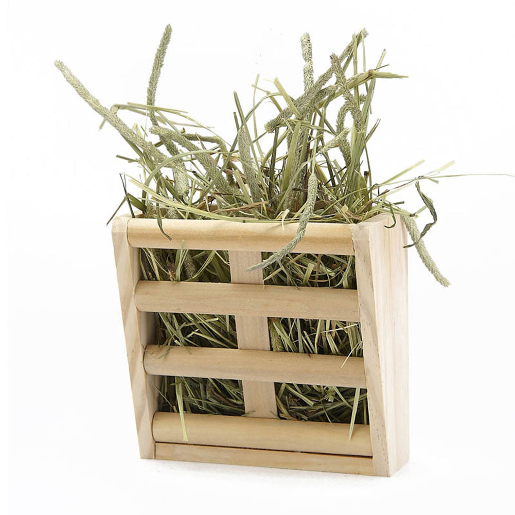 KFX-8813629 Wooden Grass Rack and Food Box for Rabbits and Chinchillas - Space-Saving Design, Non-Toxic Material