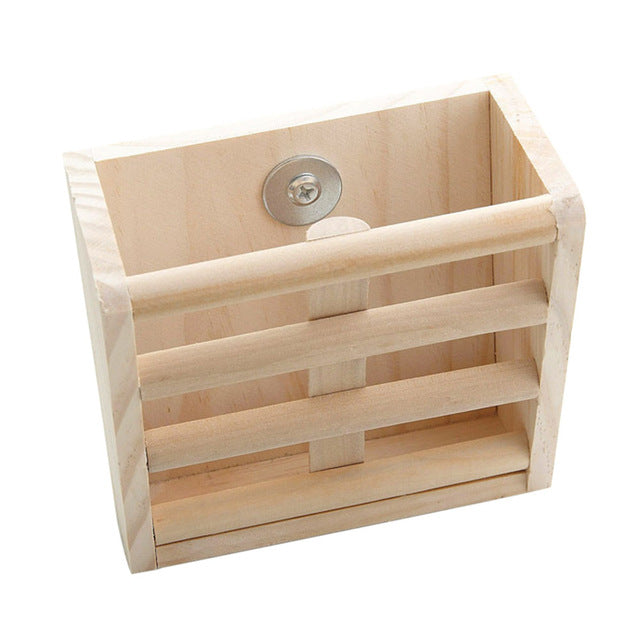 KFX-8813629 Wooden Grass Rack and Food Box for Rabbits and Chinchillas - Space-Saving Design, Non-Toxic Material