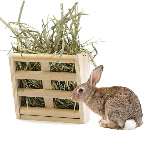 KFX-8813629 Wooden Grass Rack and Food Box for Rabbits and Chinchillas - Space-Saving Design, Non-Toxic Material