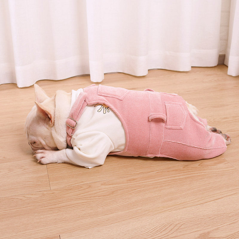 KFX-8816189 Cozy Fleece Bib Pants for Dogs in Misty Lotus Pink, Mocha Green, and Hibiscus Yellow
