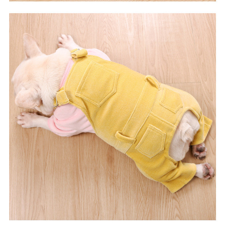 KFX-8816189 Cozy Fleece Bib Pants for Dogs in Misty Lotus Pink, Mocha Green, and Hibiscus Yellow