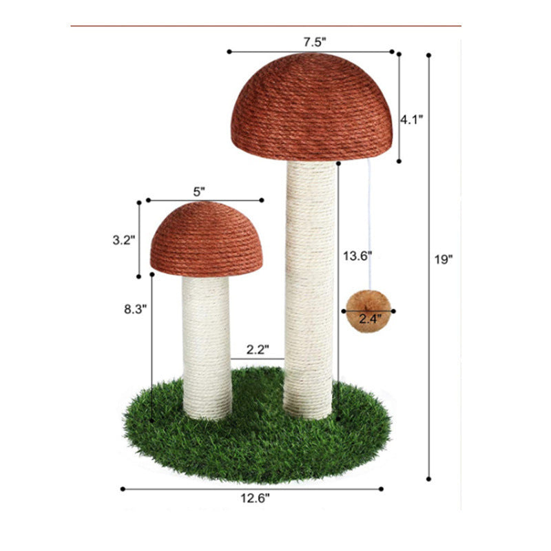 KFX-8818877 Mushroom-Shaped Cat Scratch Post with Natural Linen and Cotton Rope - Coffee Color