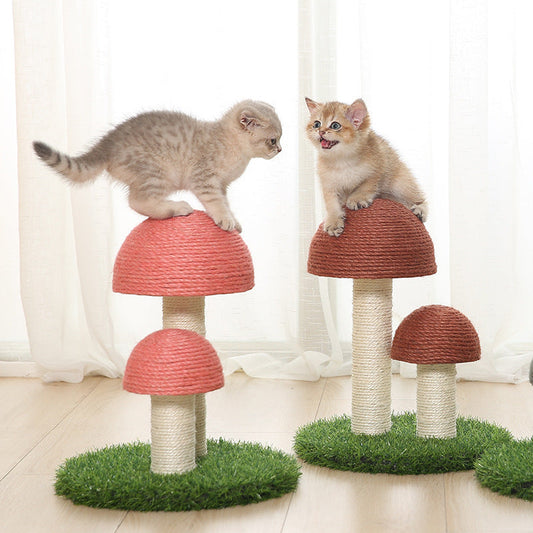 KFX-8818877 Mushroom-Shaped Cat Scratch Post with Natural Linen and Cotton Rope - Coffee Color