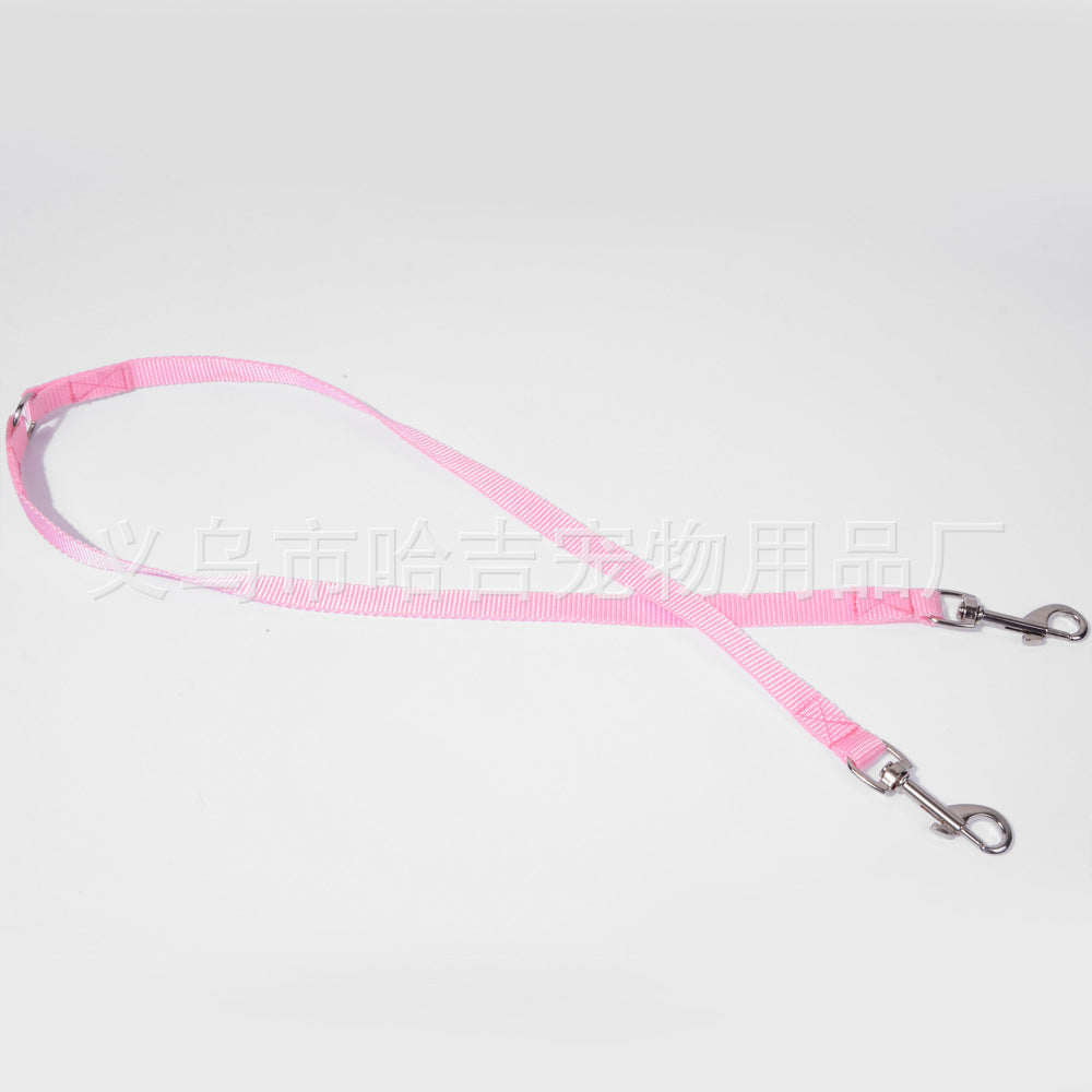 KFX-8819389 Multicolor Double Head Pet Leash, 90cm Nylon Design for Two Dogs
