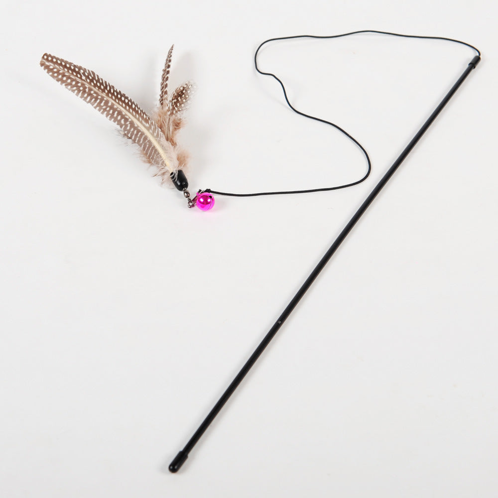 KFX-8820413 Wooden Cat Stick Toy with Mouse, Ball, Fish, Bells, and Feathers