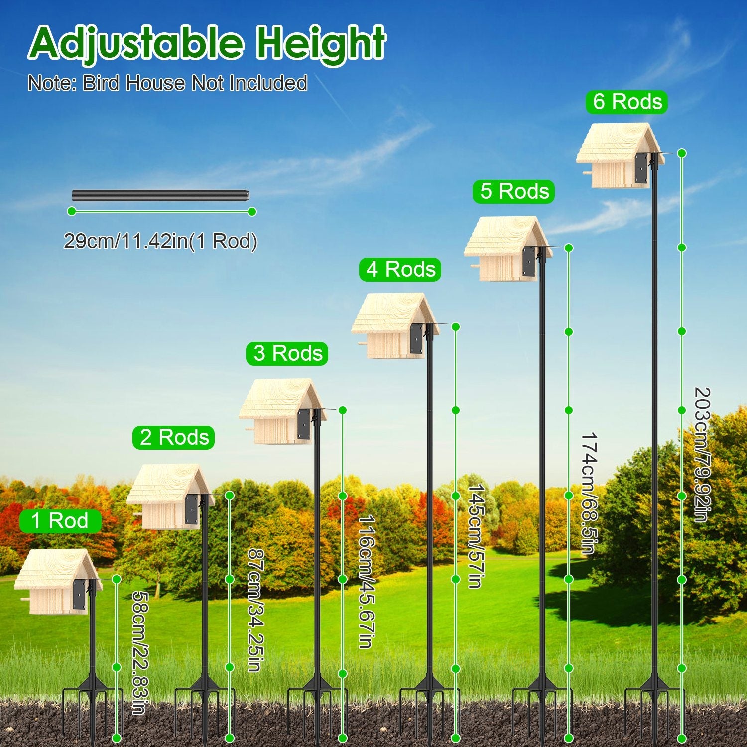 KFX-8821053 Height Adjustable Bird House Pole Kit with Stable 5-Prong Base for Outdoor Bird Feeders