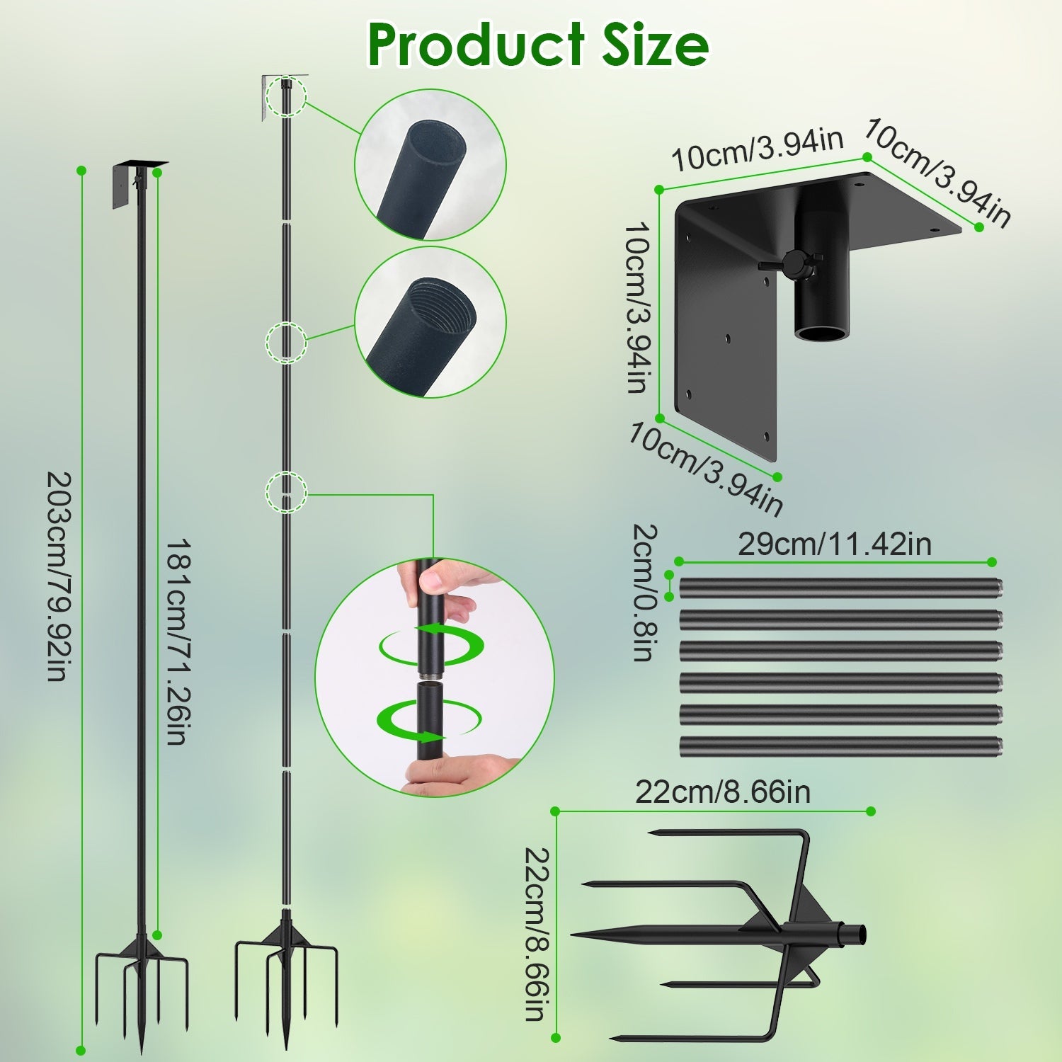 KFX-8821053 Height Adjustable Bird House Pole Kit with Stable 5-Prong Base for Outdoor Bird Feeders