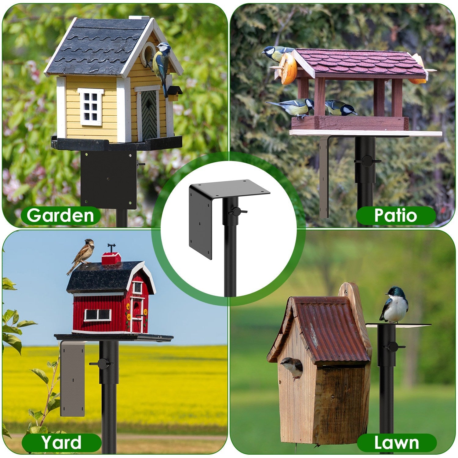 KFX-8821053 Height Adjustable Bird House Pole Kit with Stable 5-Prong Base for Outdoor Bird Feeders