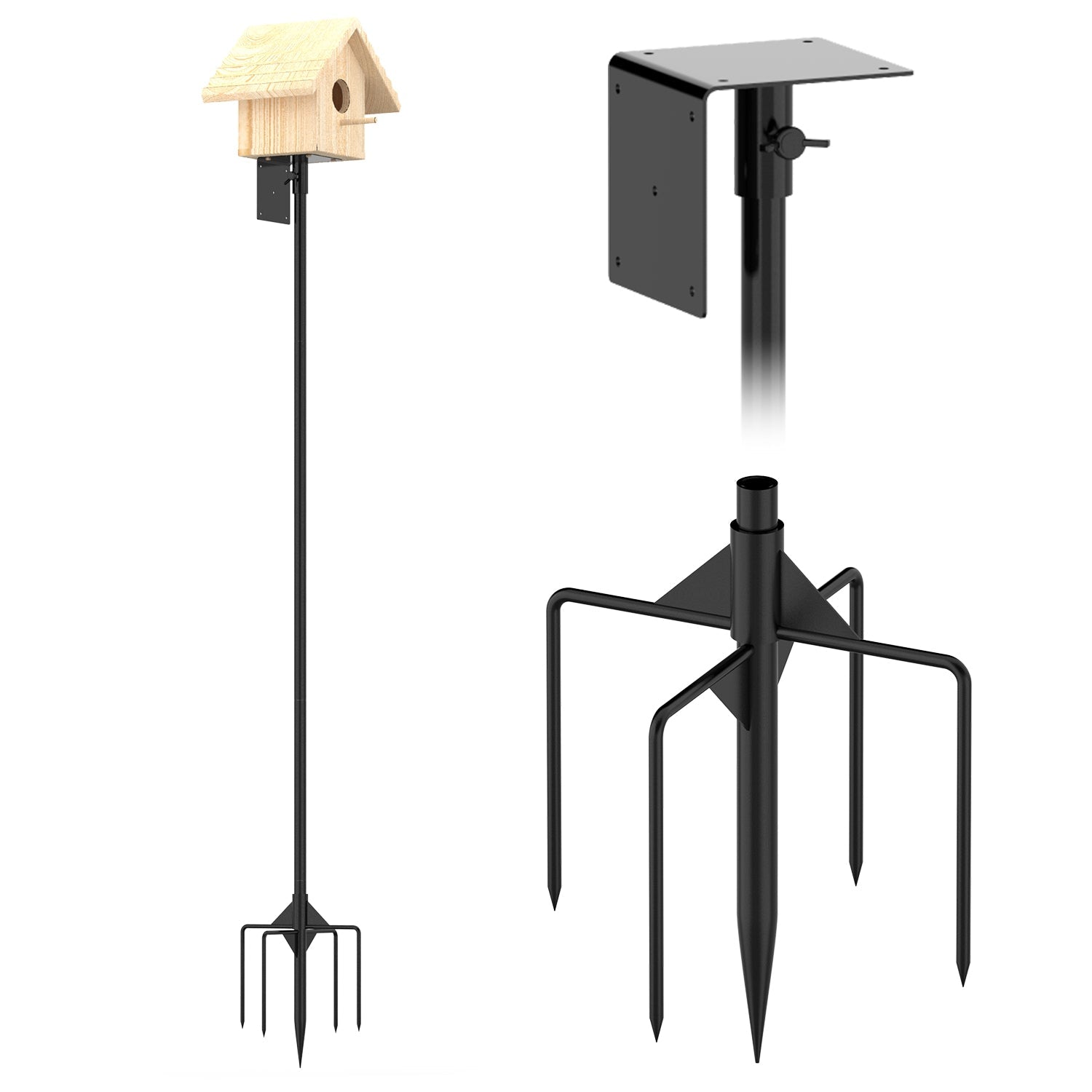 KFX-8821053 Height Adjustable Bird House Pole Kit with Stable 5-Prong Base for Outdoor Bird Feeders