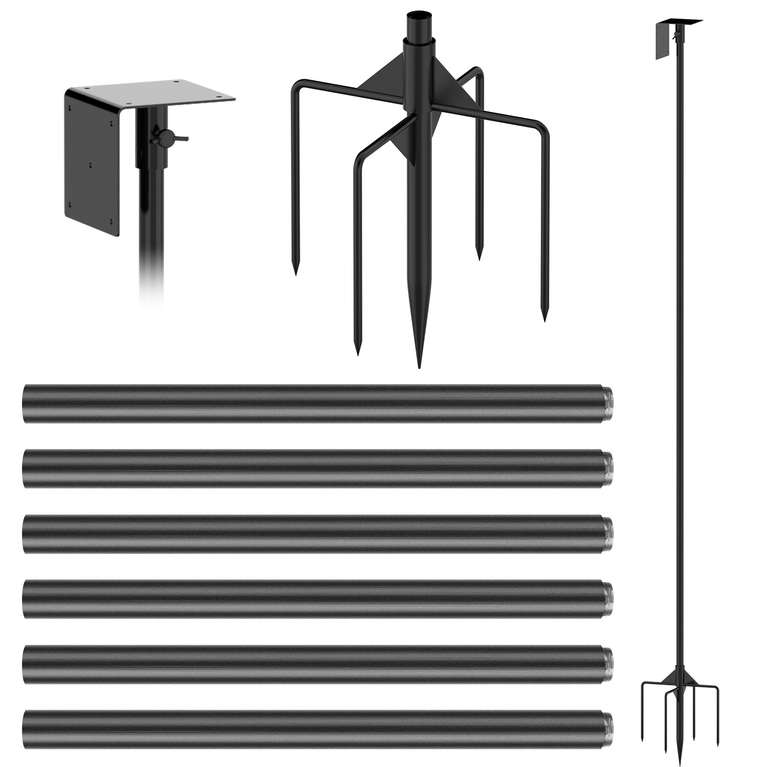 KFX-8821053 Height Adjustable Bird House Pole Kit with Stable 5-Prong Base for Outdoor Bird Feeders