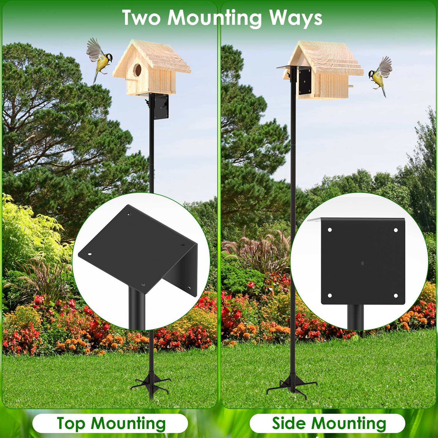 KFX-8821053 Height Adjustable Bird House Pole Kit with Stable 5-Prong Base for Outdoor Bird Feeders