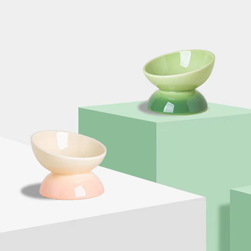KFX-8821437 Ceramic Cat Bowl with Oblique Mouth and Cervical Spine Protection in Gradient Colors