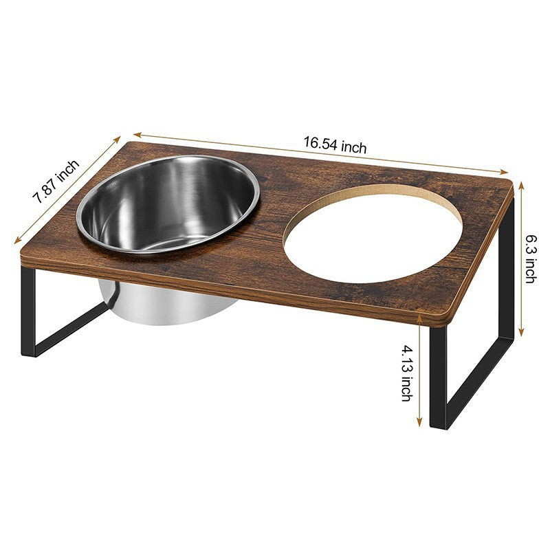 KFX-8821565 Wooden Pet Feeding Rack with Iron Base for Dogs and Cats - Double & Triple Bowl Options