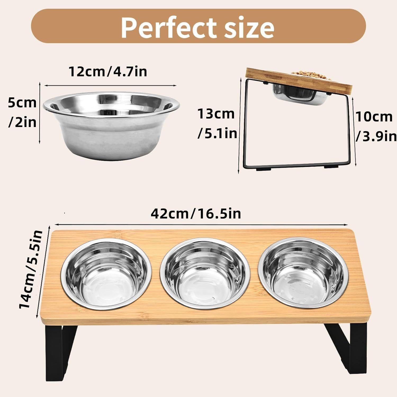 KFX-8821565 Wooden Pet Feeding Rack with Iron Base for Dogs and Cats - Double & Triple Bowl Options