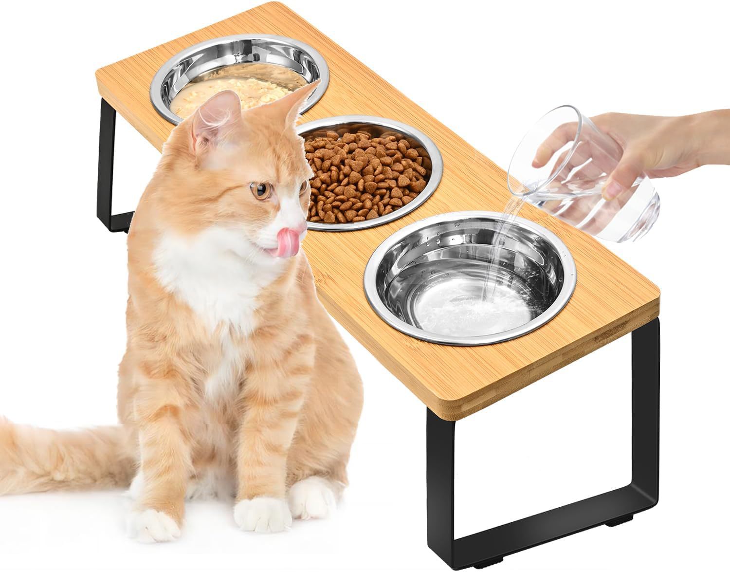 KFX-8821565 Wooden Pet Feeding Rack with Iron Base for Dogs and Cats - Double & Triple Bowl Options