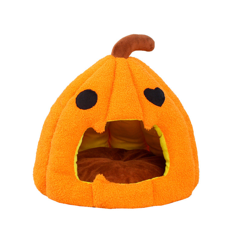 KFX-8825405 Cozy Pumpkin Cat and Dog Bed - Semi-Enclosed Warm Nest for Small Pets