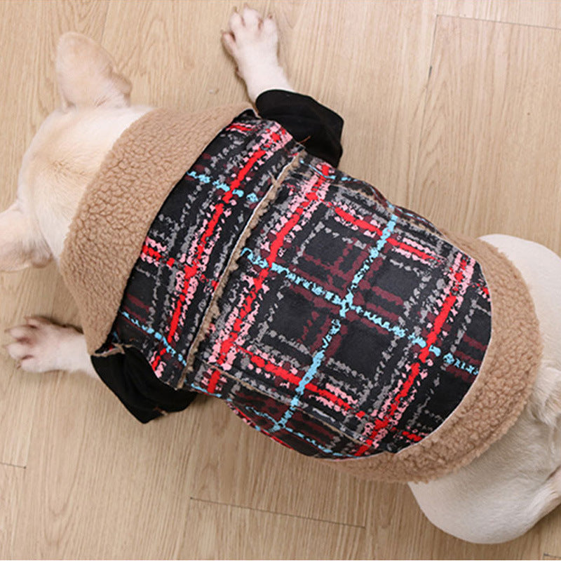 KFX-8825917 Autumn and Winter Cotton Vest in Brown Plaid for Pets, Size M to XXL
