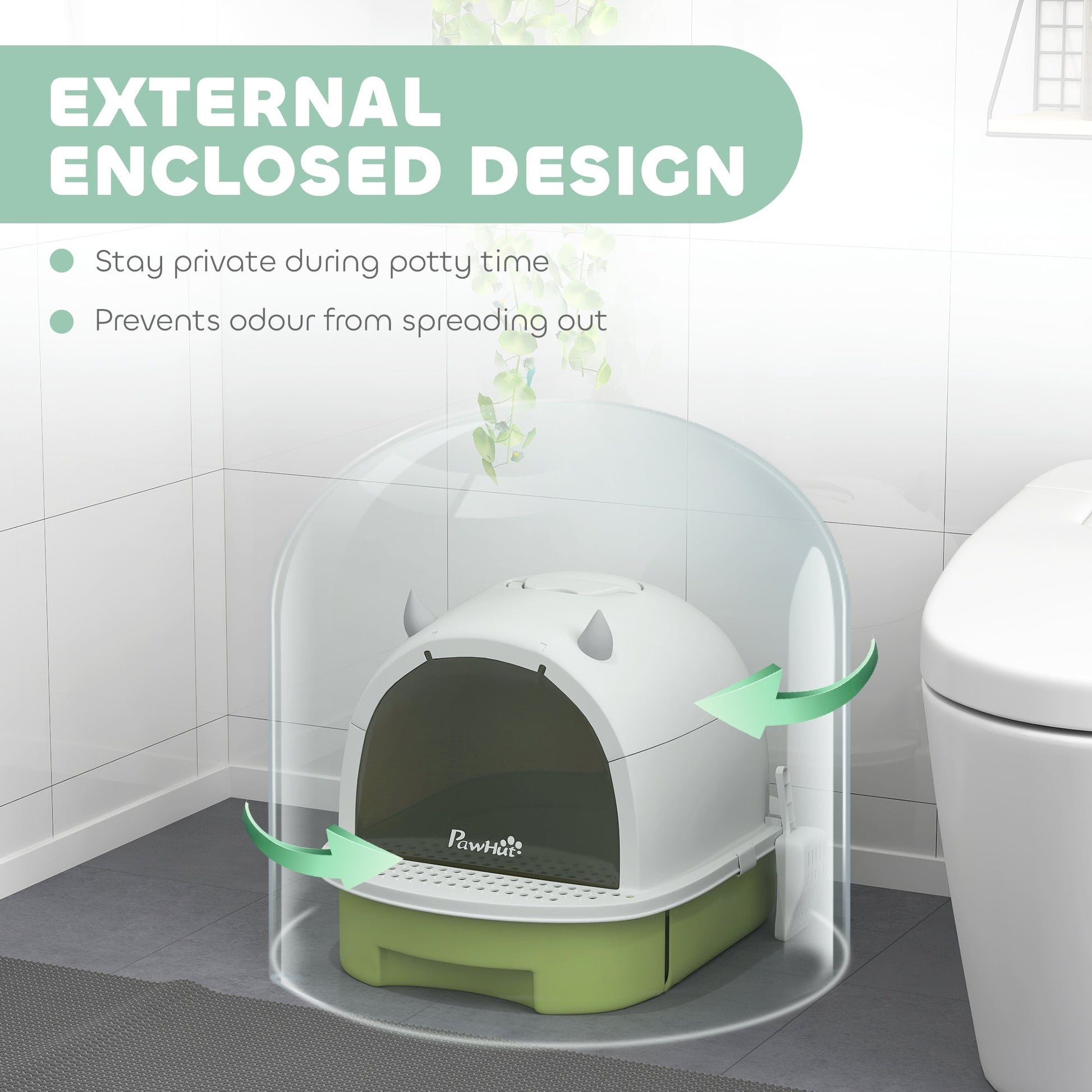 KFX-8826813 Enclosed Cat Litter Box with Translucent Flap, Easy Clean Drawer, Deodorizing Bags, Green