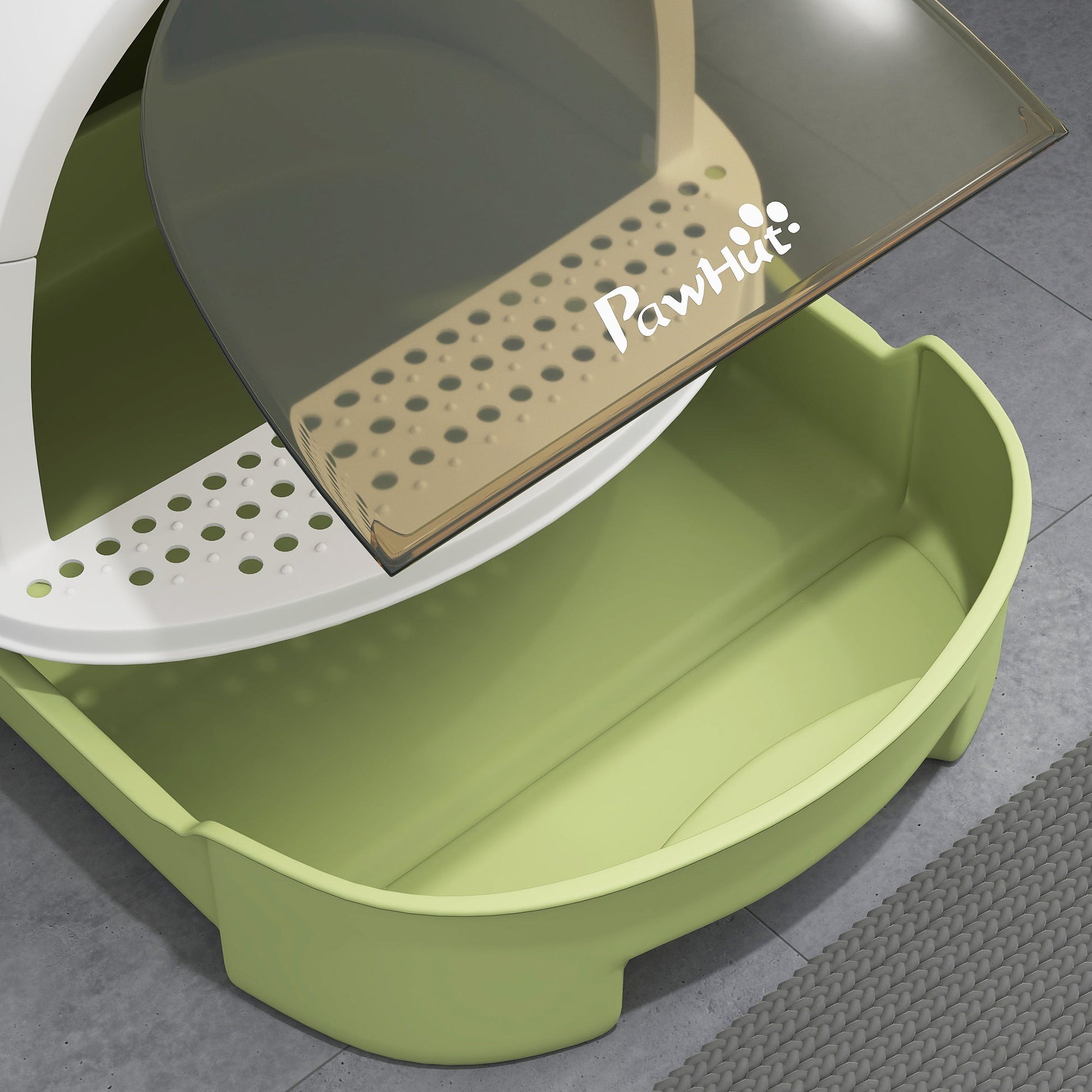 KFX-8826813 Enclosed Cat Litter Box with Translucent Flap, Easy Clean Drawer, Deodorizing Bags, Green