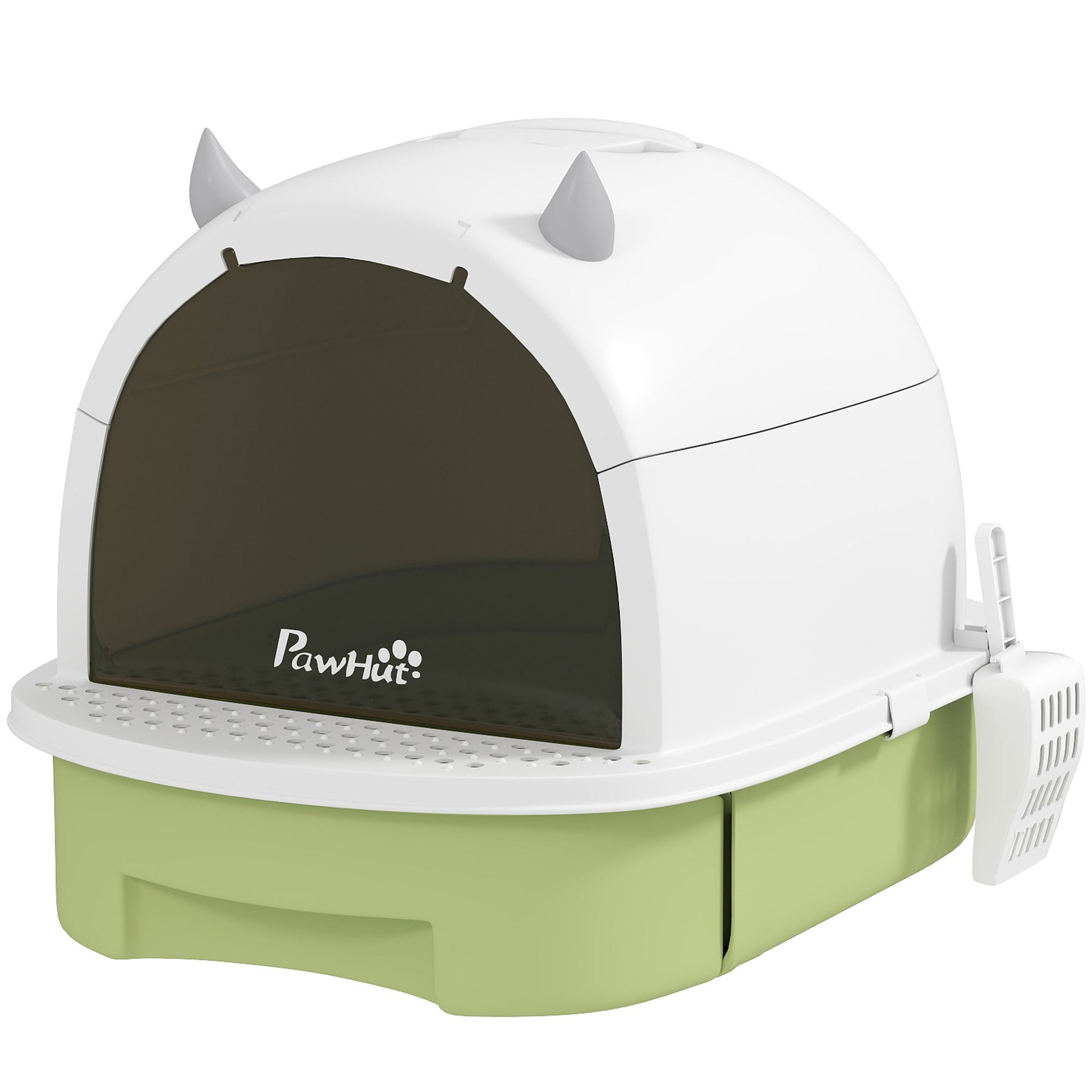 KFX-8826813 Enclosed Cat Litter Box with Translucent Flap, Easy Clean Drawer, Deodorizing Bags, Green