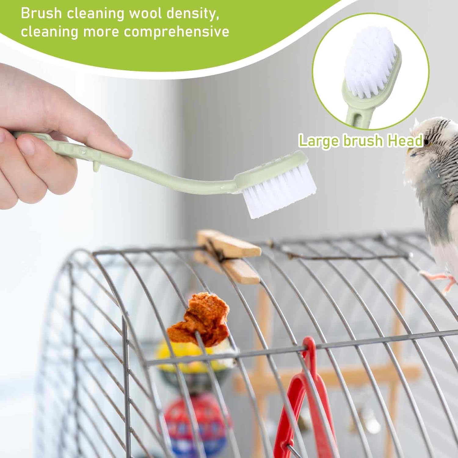 KFX-8826941 Bird Cage Cleaning Tool with Long Handle and Dual Brush Heads - Essential Accessory for Easy Maintenance
