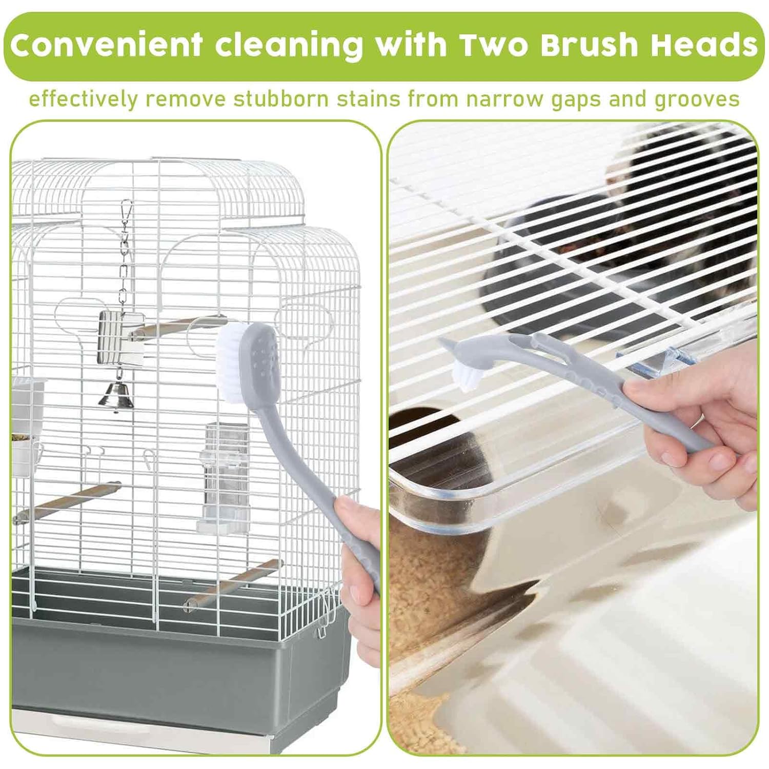 KFX-8826941 Bird Cage Cleaning Tool with Long Handle and Dual Brush Heads - Essential Accessory for Easy Maintenance
