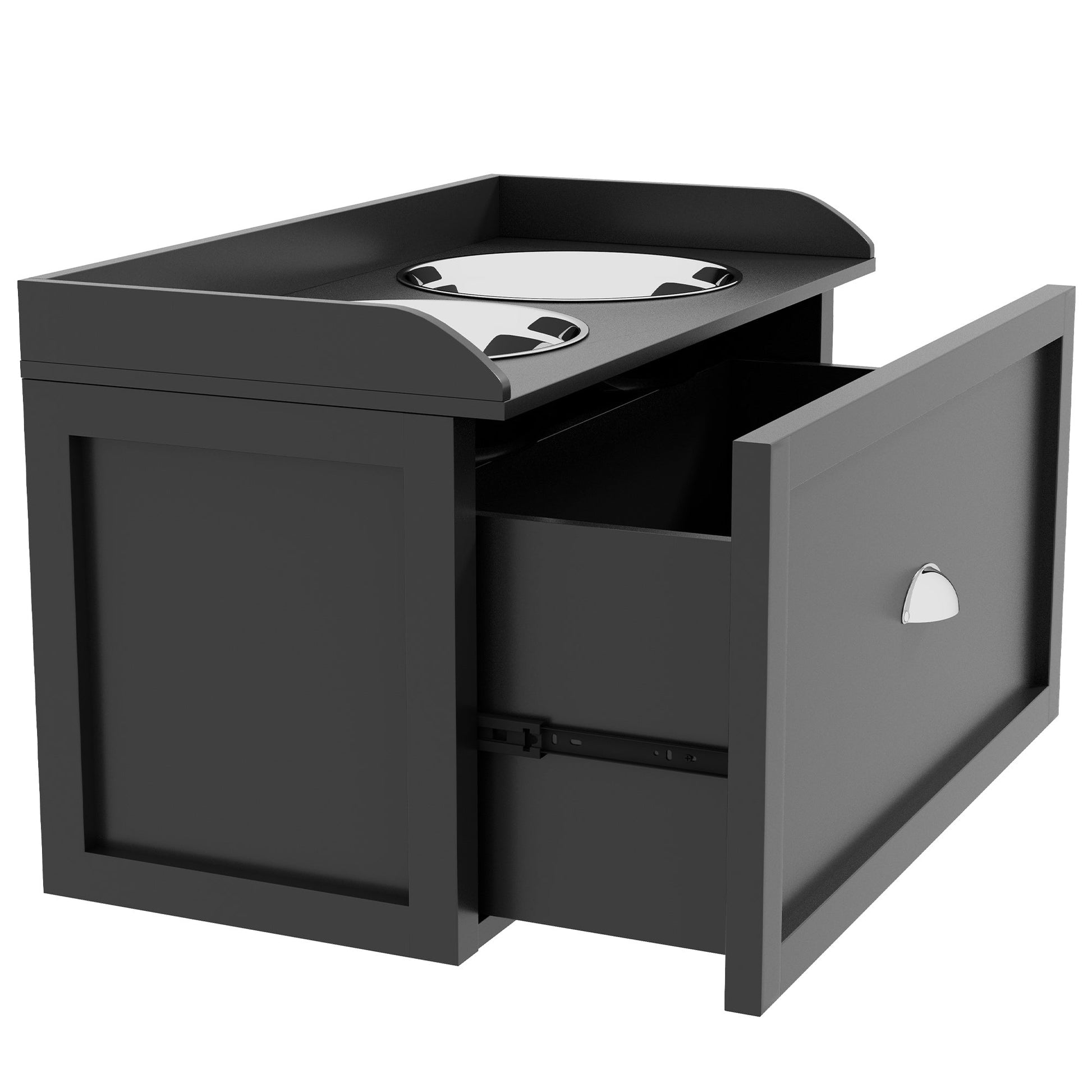 KFX-8827325 Elevated Pet Feeding Station with Storage - 2 Stainless Steel Bowls for Large Dogs, Black