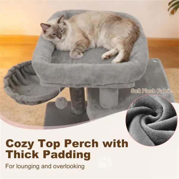 KFX-8830781 Multi-Level Cat Tree with Condo, Scratching Posts, and Anti-Toppling Device - Light Gray 33.5"