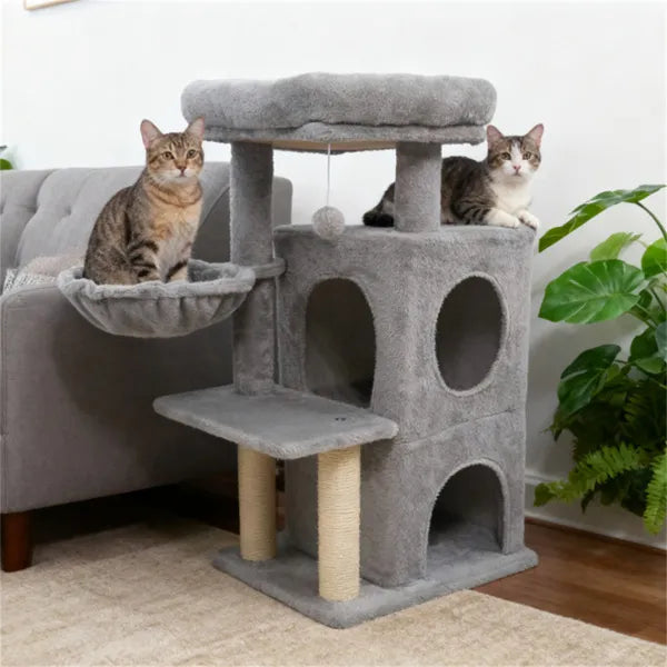 KFX-8830781 Multi-Level Cat Tree with Condo, Scratching Posts, and Anti-Toppling Device - Light Gray 33.5"