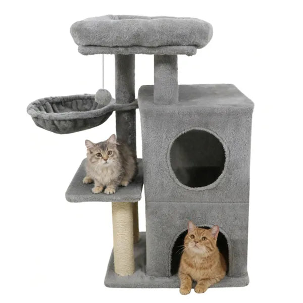 KFX-8830781 Multi-Level Cat Tree with Condo, Scratching Posts, and Anti-Toppling Device - Light Gray 33.5"