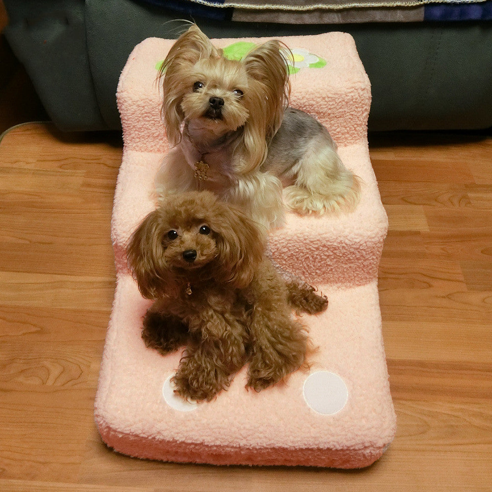 KFX-8835261 Bubble Velvet Dog Steps with Lamb Wool Cover - Pink and Big Red, 65x40x35 cm