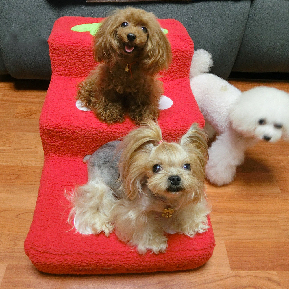 KFX-8835261 Bubble Velvet Dog Steps with Lamb Wool Cover - Pink and Big Red, 65x40x35 cm
