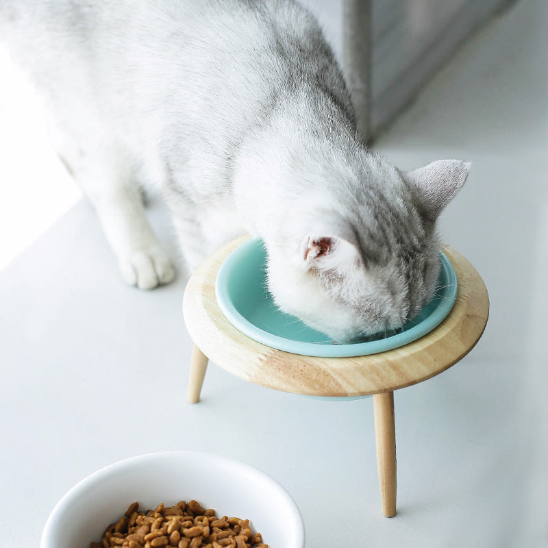 KFX-8837053 Large and Small Ceramic Cat and Dog Bowls with Bamboo Base, 800ml and 480ml, Non-Toxic Design