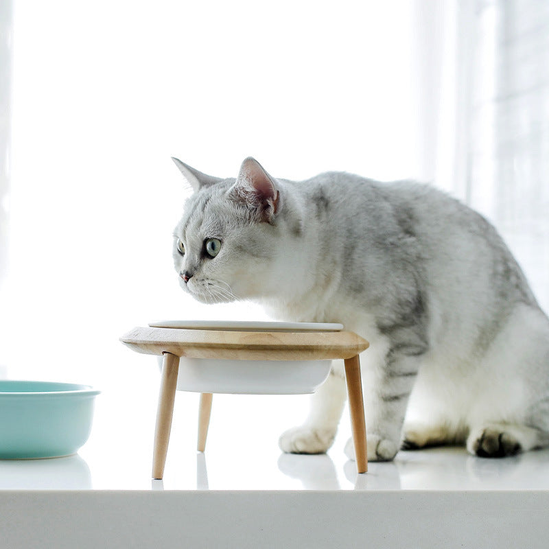 KFX-8837053 Large and Small Ceramic Cat and Dog Bowls with Bamboo Base, 800ml and 480ml, Non-Toxic Design