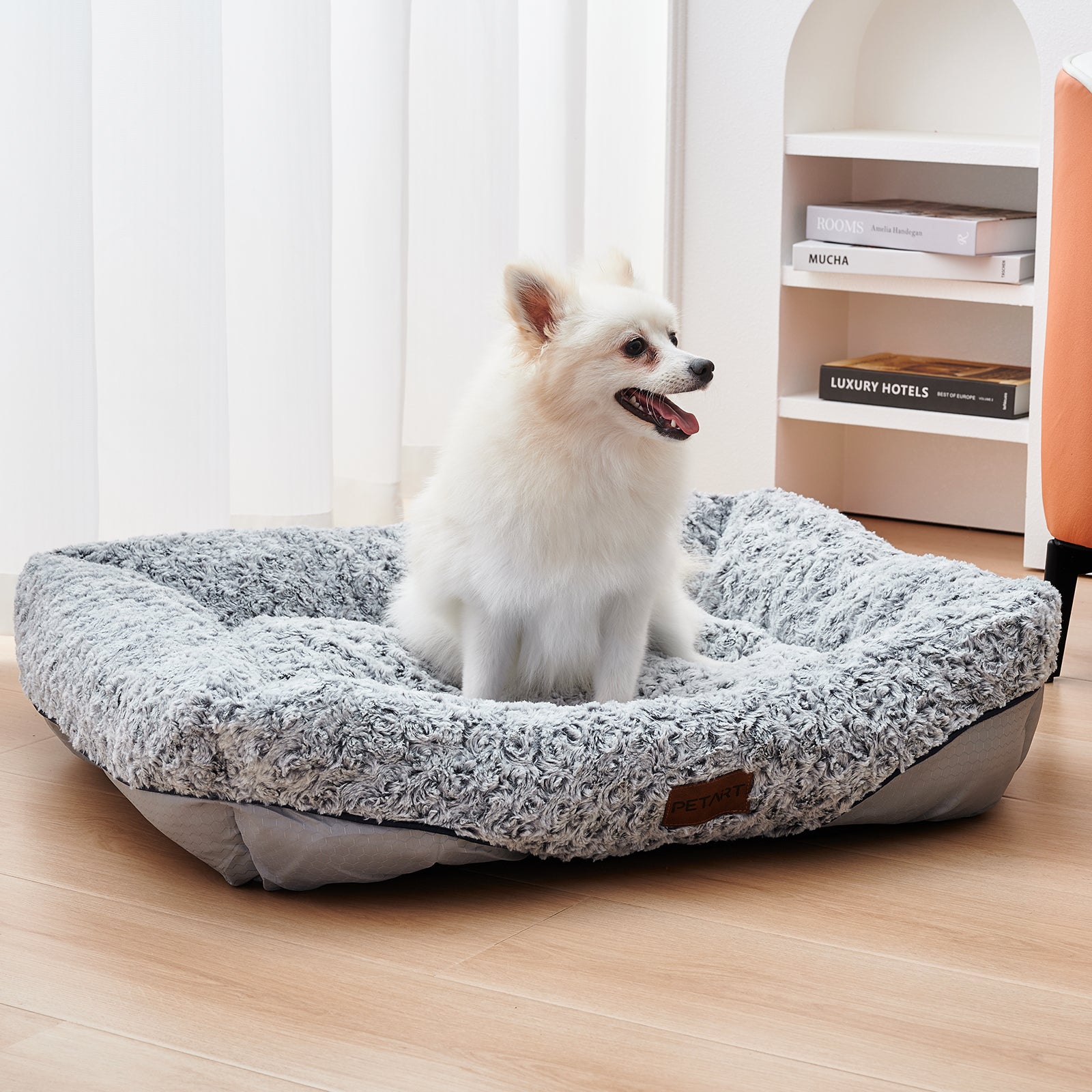 KFX-8838333 Calming Rose Velvet Dog Bed with Removable Cushion for Small to Medium Dogs