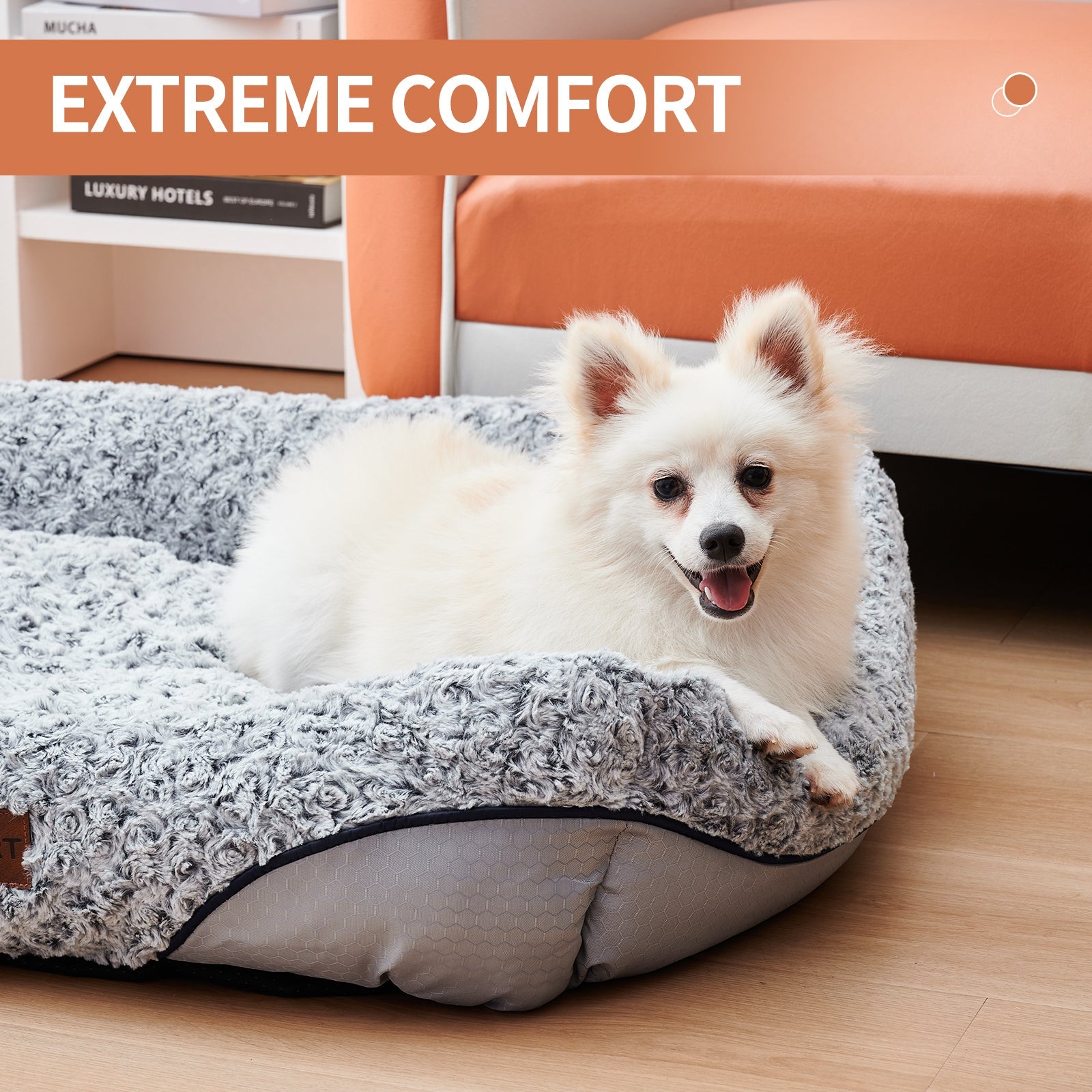 KFX-8838333 Calming Rose Velvet Dog Bed with Removable Cushion for Small to Medium Dogs