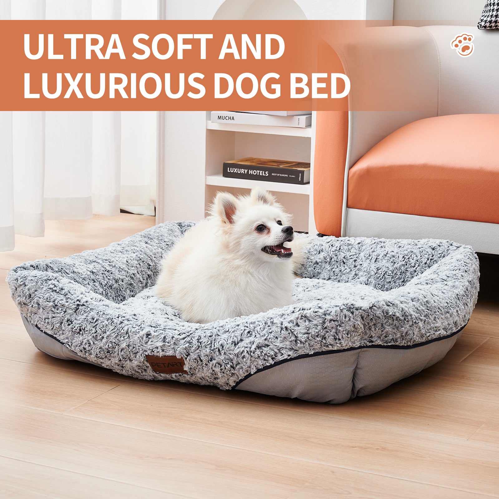 KFX-8838333 Calming Rose Velvet Dog Bed with Removable Cushion for Small to Medium Dogs