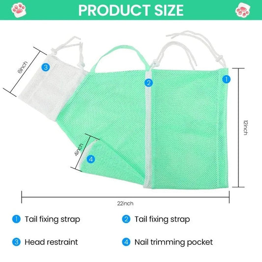 KFX-8840125 Adjustable Cat Grooming Bag for Bathing and Nail Trimming - Anti-Scratch Restraint Mesh Design
