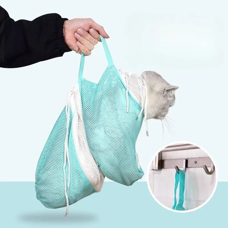 KFX-8840125 Adjustable Cat Grooming Bag for Bathing and Nail Trimming - Anti-Scratch Restraint Mesh Design