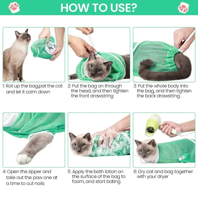 KFX-8840125 Adjustable Cat Grooming Bag for Bathing and Nail Trimming - Anti-Scratch Restraint Mesh Design