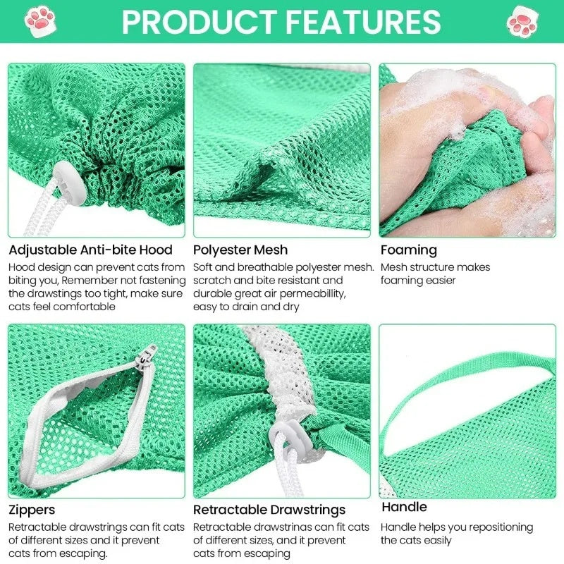 KFX-8840125 Adjustable Cat Grooming Bag for Bathing and Nail Trimming - Anti-Scratch Restraint Mesh Design