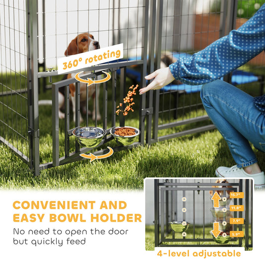 KFX-8840509 Escape-Proof Outdoor Dog Kennel with Roof, UV-Resistant and Waterproof Cover, 5.9 x 4 x 6 ft, Silver