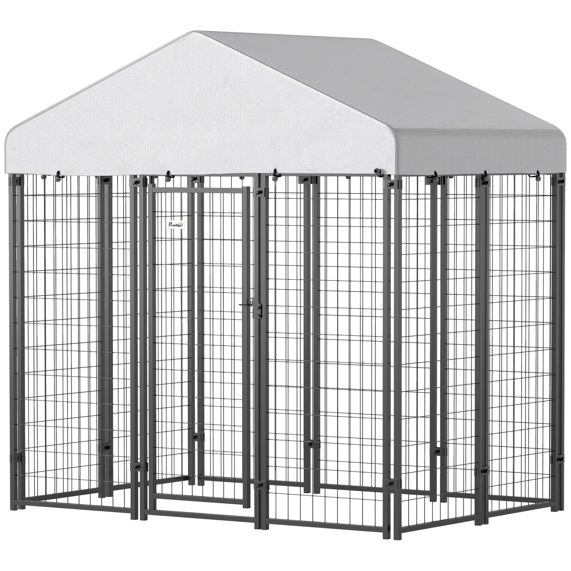 KFX-8840509 Escape-Proof Outdoor Dog Kennel with Roof, UV-Resistant and Waterproof Cover, 5.9 x 4 x 6 ft, Silver