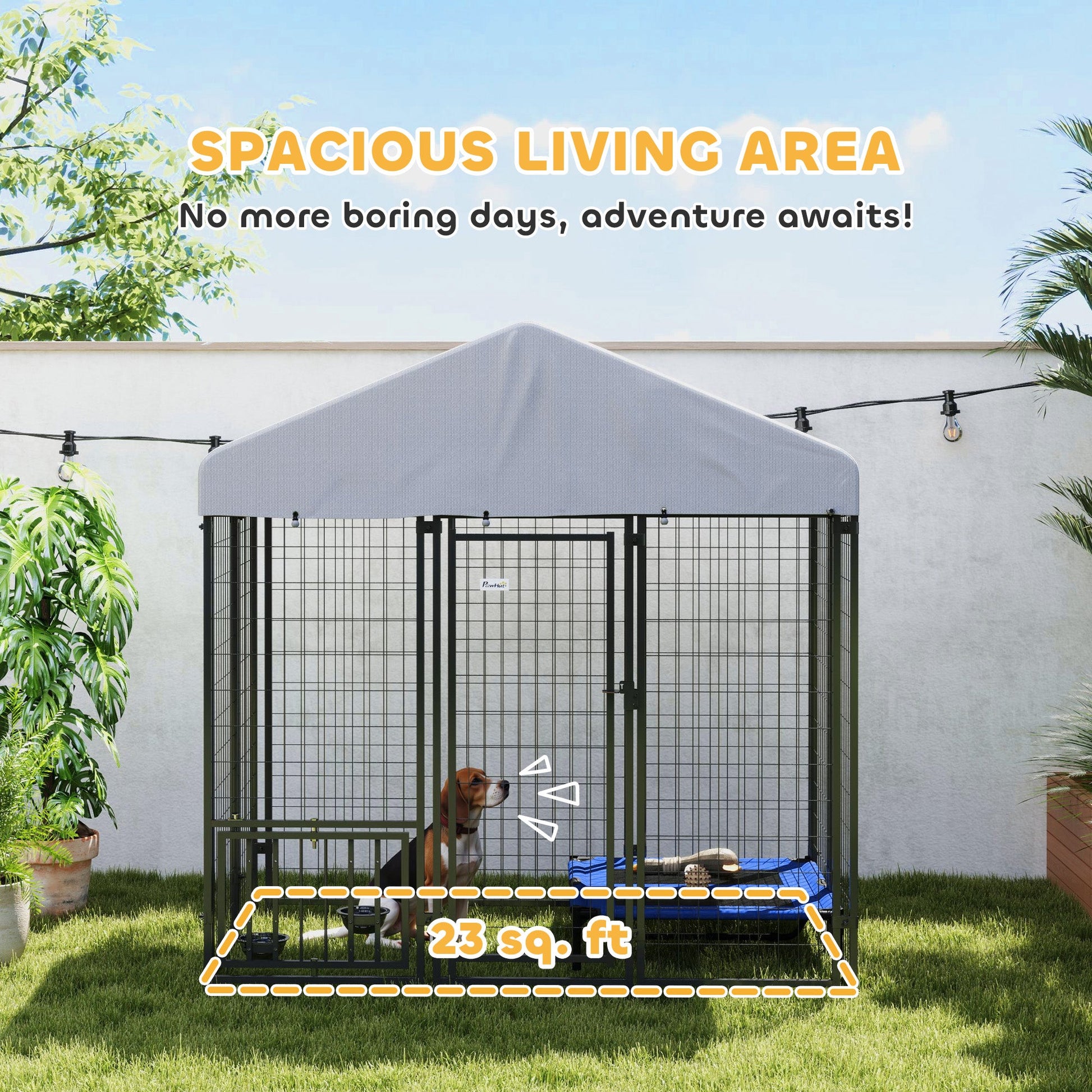 KFX-8840509 Escape-Proof Outdoor Dog Kennel with Roof, UV-Resistant and Waterproof Cover, 5.9 x 4 x 6 ft, Silver