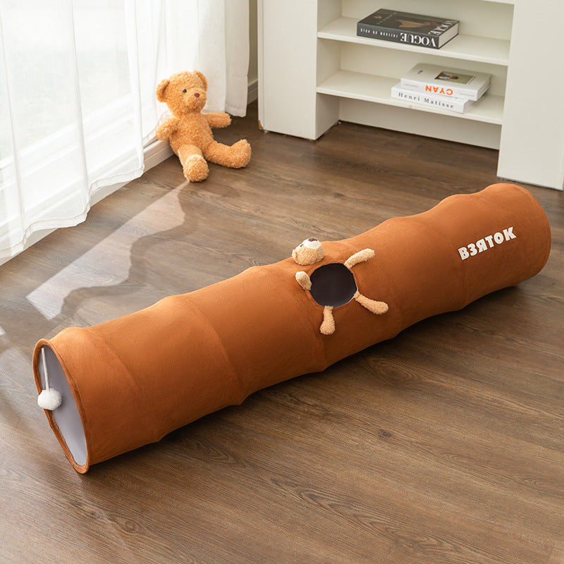 KFX-8841917 Foldable Cartoon Cat Tunnel in Brown Bear and Gray - Available in Small and Large Sizes