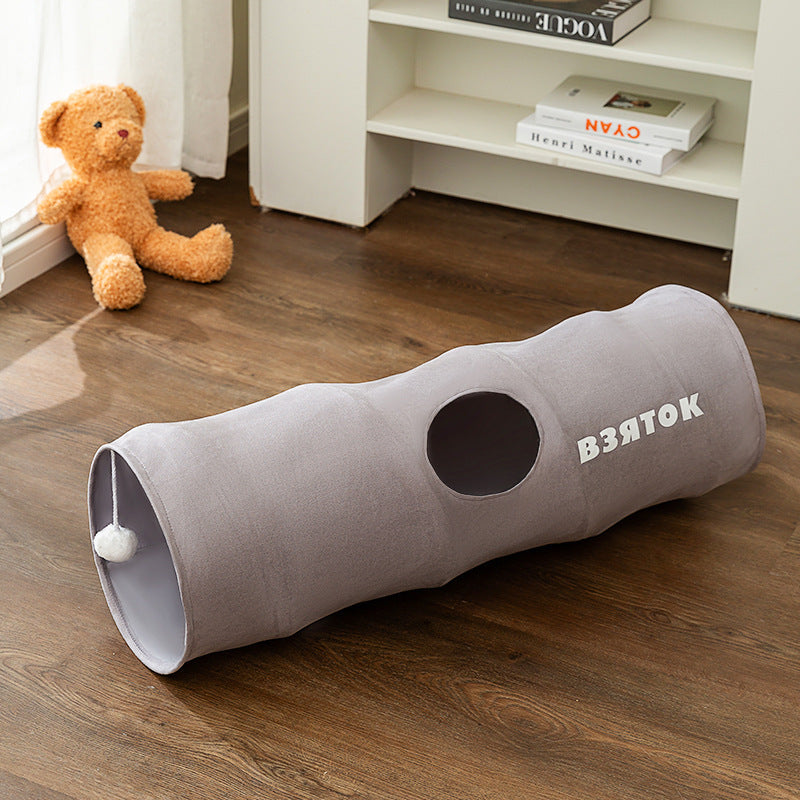 KFX-8841917 Foldable Cartoon Cat Tunnel in Brown Bear and Gray - Available in Small and Large Sizes