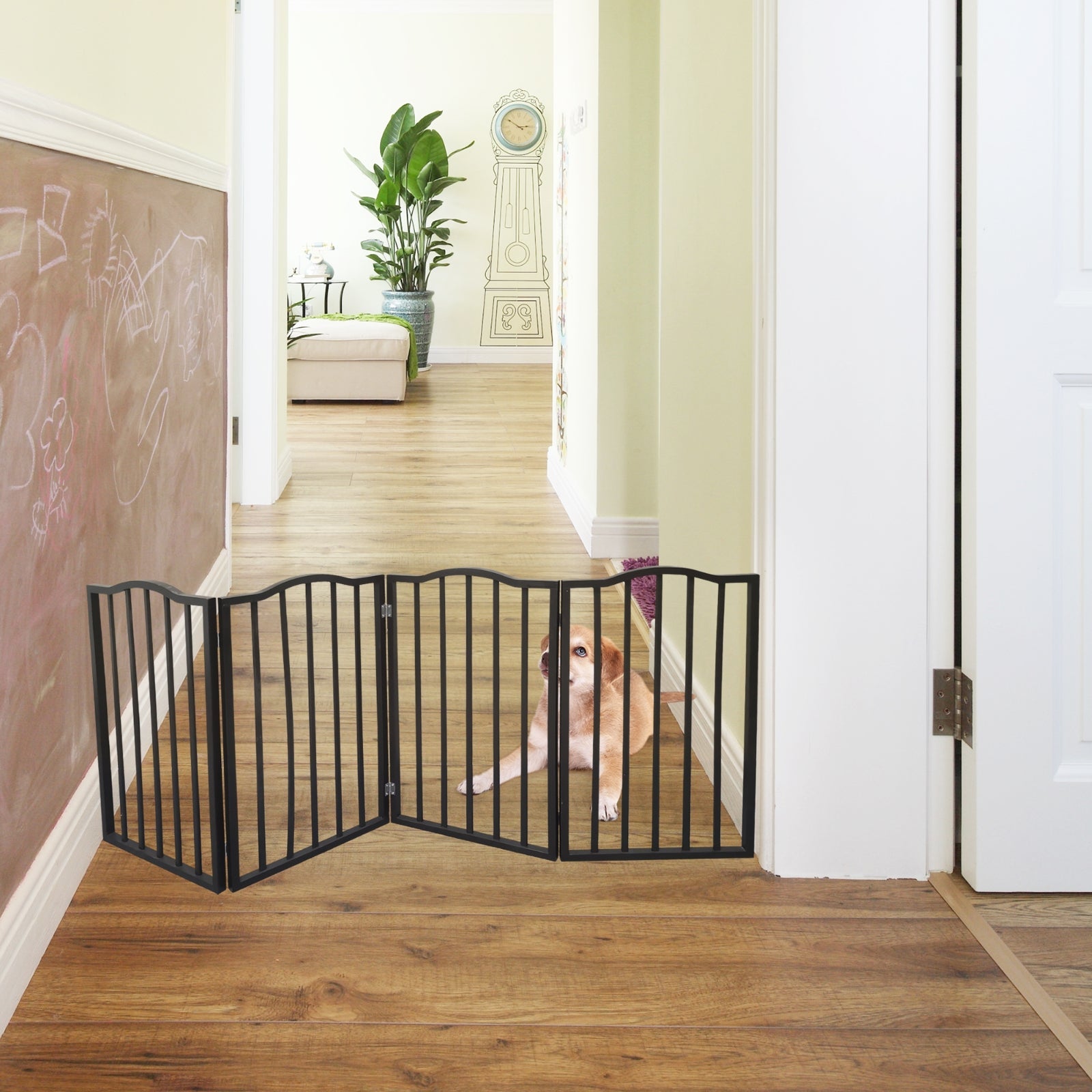 KFX-8844221 Freestanding Folding Arc Wooden Dog Gate for Doorways and Stairs - Dark Brown