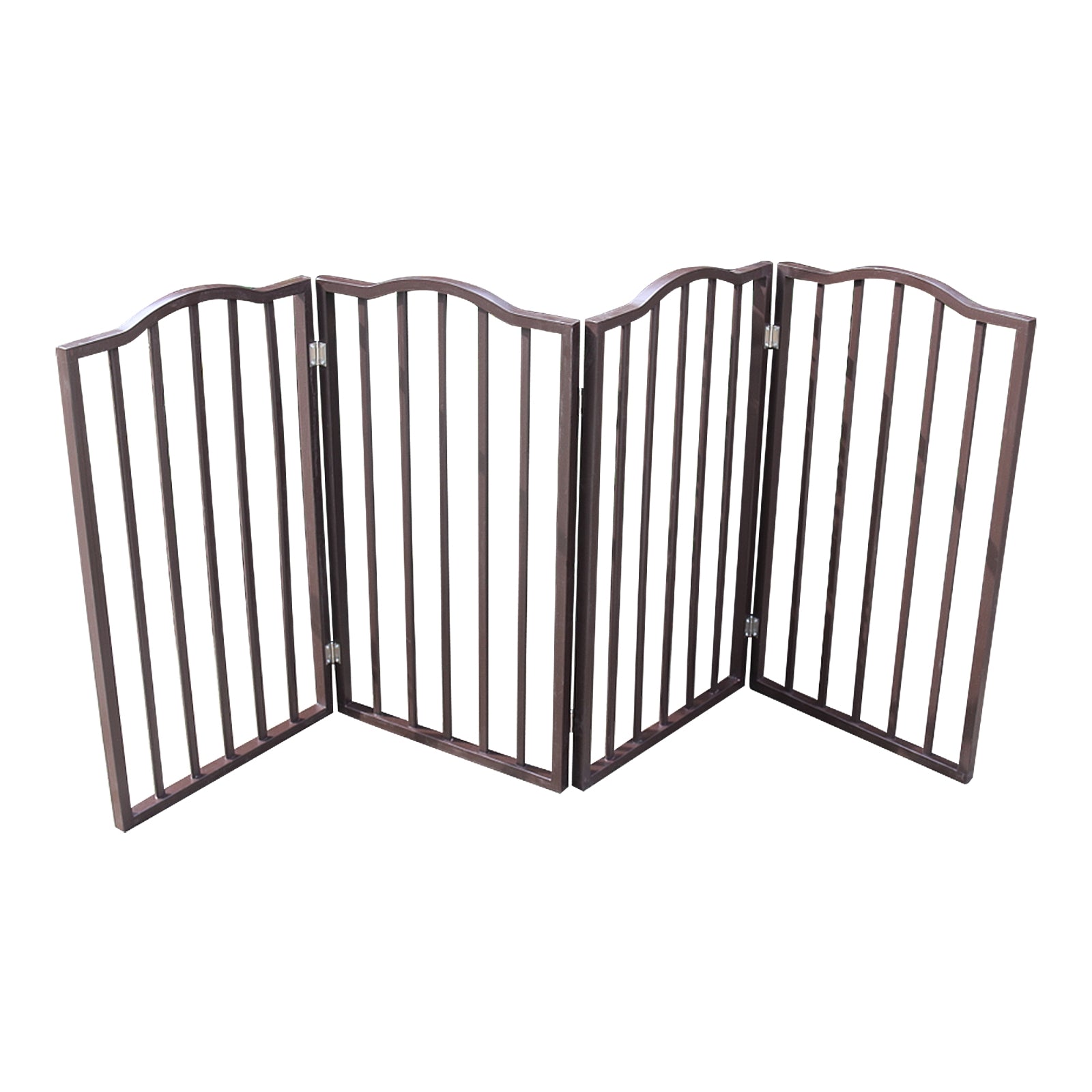 KFX-8844221 Freestanding Folding Arc Wooden Dog Gate for Doorways and Stairs - Dark Brown